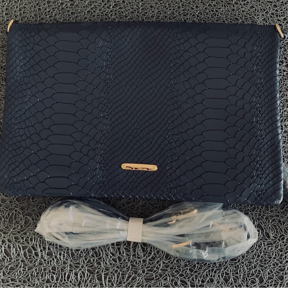 GIGI New York Navy Clutch•Detachable Strap•Tassel•Python Embossed Leather•NWT - Picture 8 of 12